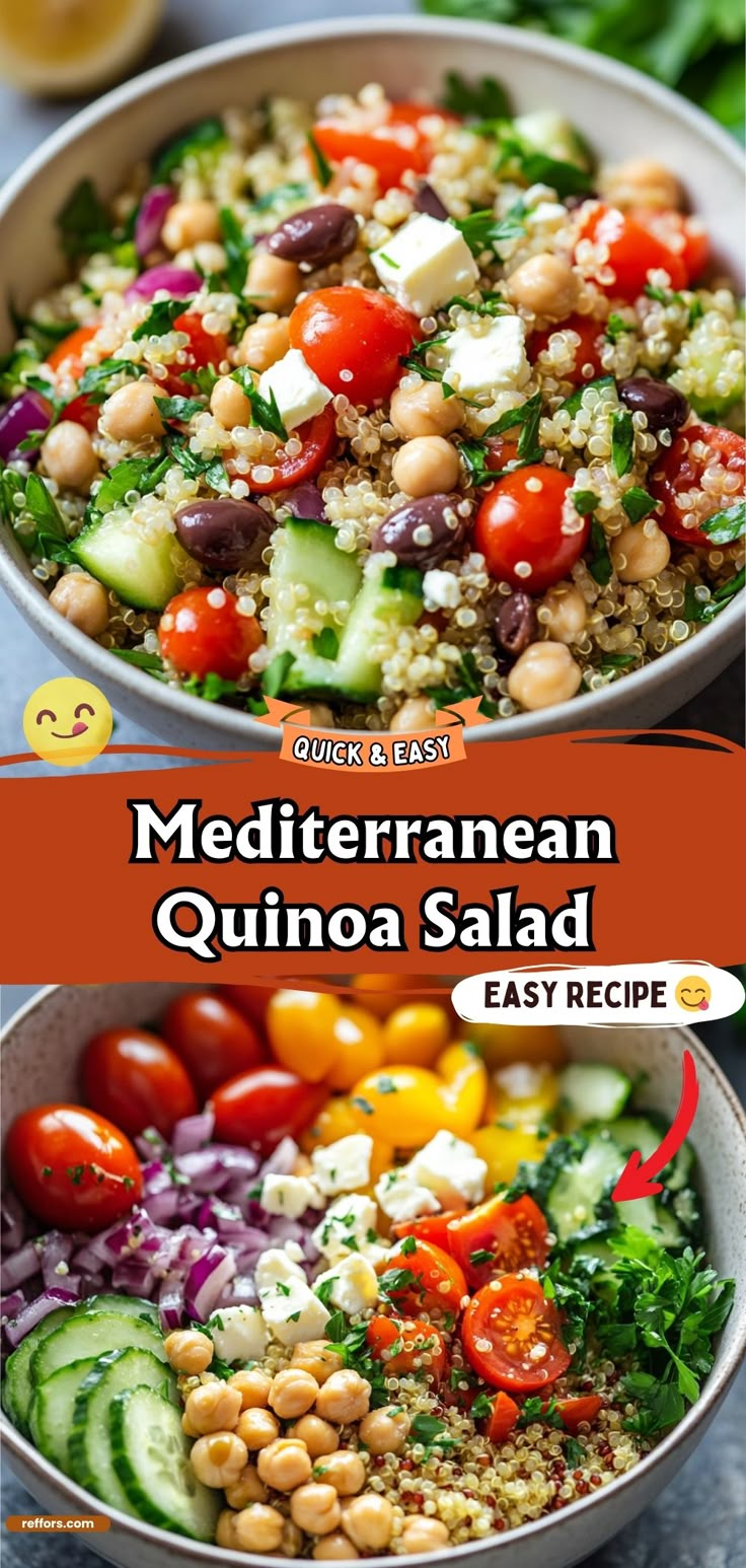 mediterranean quinoa salad with tomatoes, cucumber and chickpeas