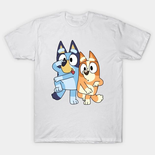 two cartoon cats hugging each other on a white t - shirt with an orange and blue cat