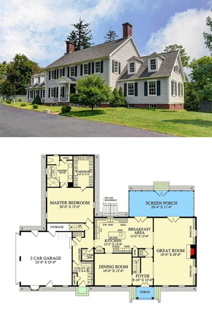 two story house plans with an open floor plan for the front and back of the house