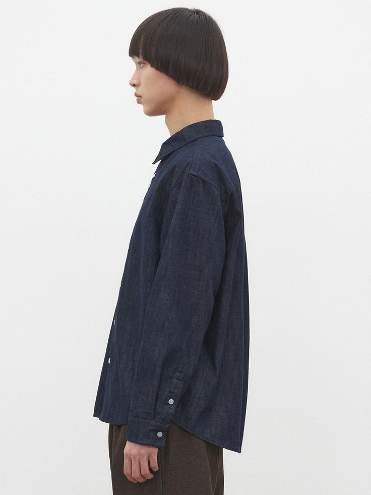 This is a casual and comfortable denim shirt by DECET that is made out of high quality and sturdy fabric. With unique design detail and trendy mood, you can style it for your casual and young daily outfit.- Semi oversized silhouette- Basic detail with front button down- Natural washing and retro mood Indigo Shirt For Workwear In Fall, Dark Wash Oversized Denim Top, Relaxed Fit Washed Blue Cotton Denim Top, Unstructured Denim Blue Top, Oversized Washed Blue Shirt With Pockets, Casual Unstructured Denim Tops, Trendy Relaxed Fit Cotton Denim Top, Denim Blue Relaxed Fit Top For Everyday, Denim Top For Casual Gatherings With Relaxed Fit