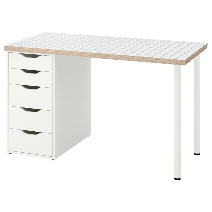 a white desk with four drawers underneath it