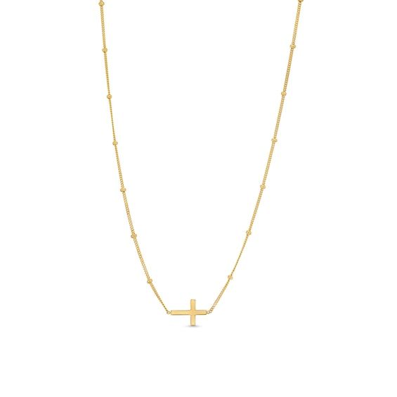 A touching look of faith, this sideways cross necklace is a thoughtful gift. 14K gold A sideways cross is the shining centerpiece Beaded stations shimmer along the chain 16-inch necklace; lobster-claw clasp Adjustable sliding bead extender allows varied lengths to 16.0 inches. Sideways Cross Necklace, Cross Necklace Sideways, 16 Inch Necklace, Gift Inspo, The Shining, Lobster Claw, Thoughtful Gifts, Cross Necklace, My Style