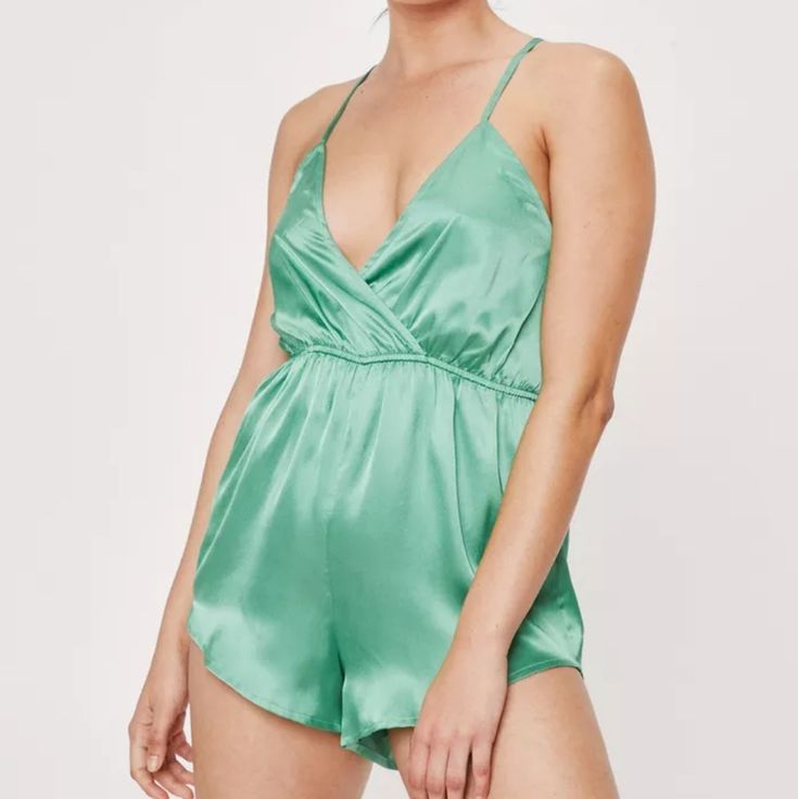 Nwt! This Cozy Satin Teddy Features A Comfy Relaxed Fit; V-Neck; Wrap Design; Elastic Waist And Adjustable Crossover Straps At Back. Super Simple But Super Cute! Tags Are Uk Sizing; I Have Us Sizes Listed. Open To All Reasonable Offers. Bundle Discounts Available! Summer V-neck Camisole For Parties, Summer Date Night Camisole Sleepwear, Chic Summer Party Sleepwear, Chic Fitted Sleeveless Sleepwear, Solid Color Summer Camisole For Pajama Party, Chic V-neck Sleepwear For Spring, Chic Cami Sleepwear For Summer, Chic Sleepwear For Date Night In Spring, Green Sleeveless Party Sleepwear