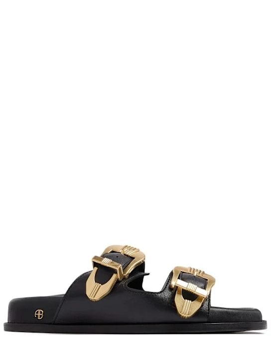 10mm Waylon leather sandals - Black - Women - 10mm Heel. Leather upper. Adjustable straps with buckle closure. Gold-colored metal hardware. Shaped insole. Leather sole Designer Leather Sandals With Gold Buckle, Luxury Leather Sandals With Gold Buckle, Black Leather Sandals With Gold Buckle, Leather Double Strap Sandals With Gold Buckle, Luxury Leather Footbed Sandals With Tang Buckle, Elegant Leather Footbed Sandals With Buckle Closure, 2023 Wishlist, Ski Accessories, Loafer Mules