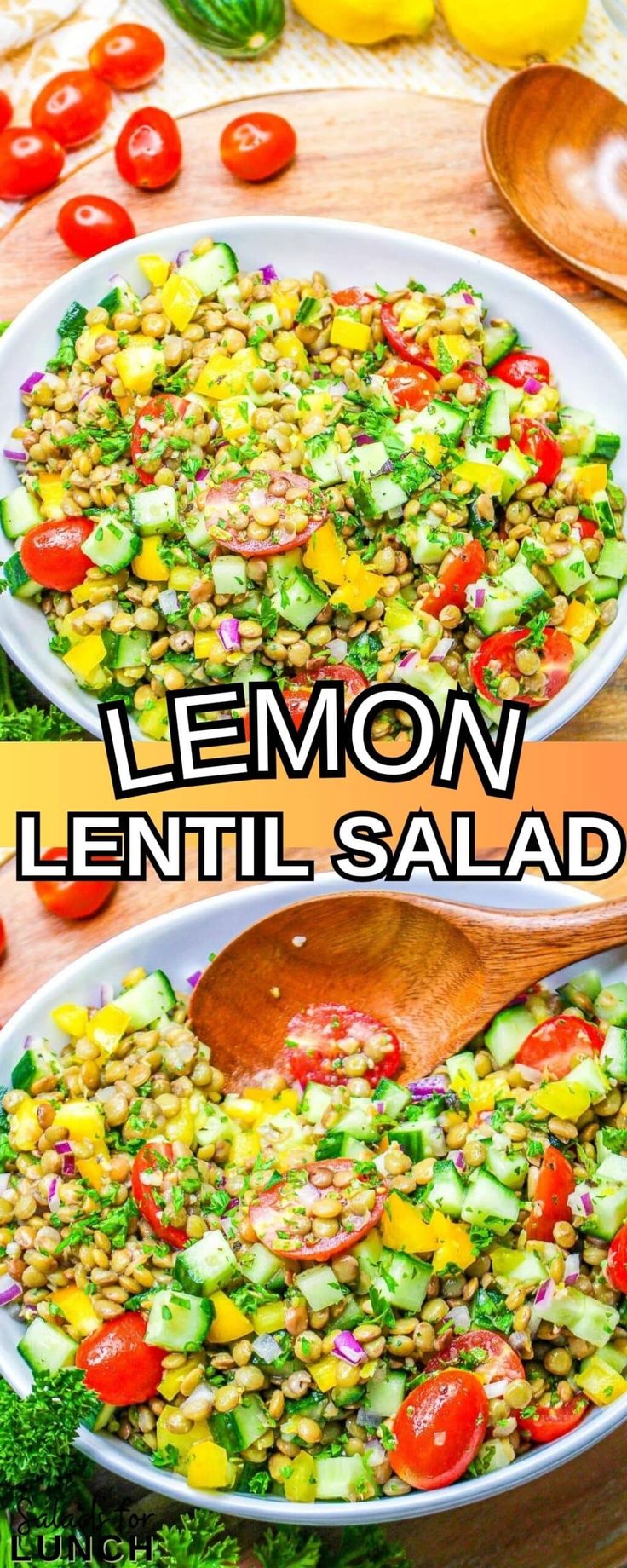 lemon lentil salad with tomatoes and cucumbers