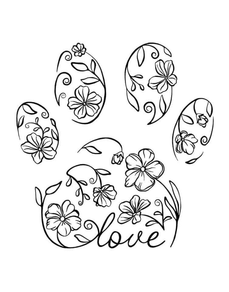 an image of a dog paw with flowers on it's side and the words svg eps dxf png