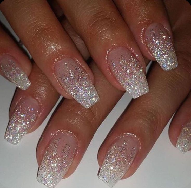 Nails For Hoco, Nail Care Diy, Silver Glitter Nails, Sally Hansen Nails, Formal Nails, White Glitter Nails, Homecoming Nails Acrylic, Nail Care Tips, Nails Prom