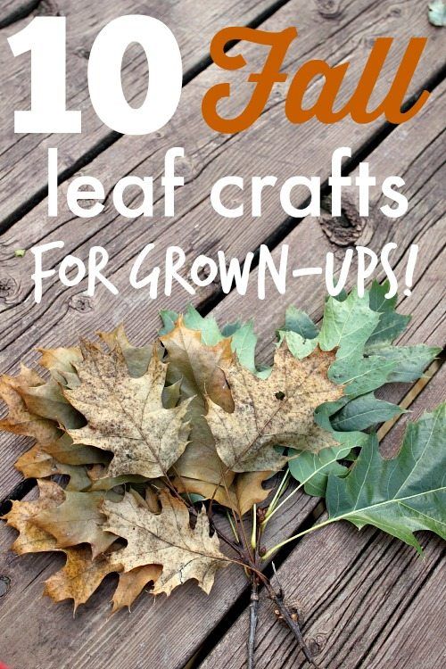 some leaves are laying on the ground with text overlay that reads 10 fall leaf crafts for grown - ups