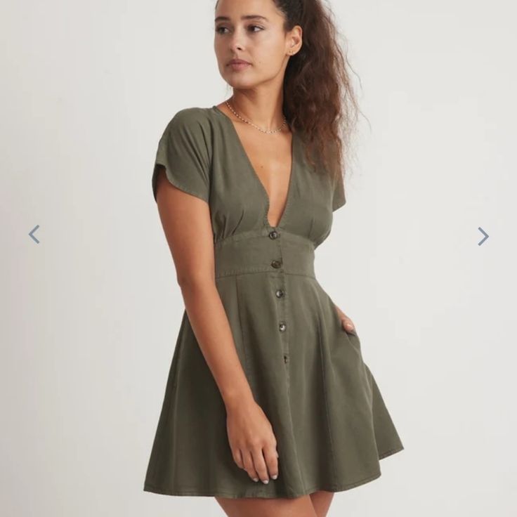 Marine Layer Camila Mini Dress In Olive New With Tag Olive Fitted Mini Dress, Olive Fitted Casual Dress, Olive Fitted V-neck Dress, Casual Fitted Olive Dress, Fitted Olive Casual Dress, Olive Mini Dress For Spring, Casual Olive Mini Dress, Spring Olive Mini Dress, Chic Olive V-neck Dress