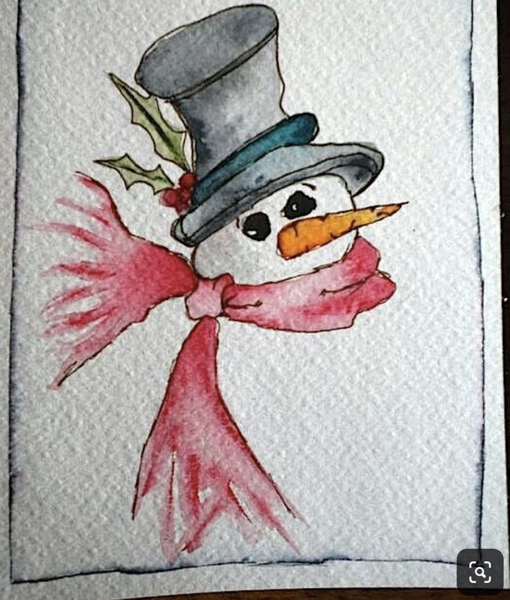 a drawing of a snowman wearing a hat and scarf