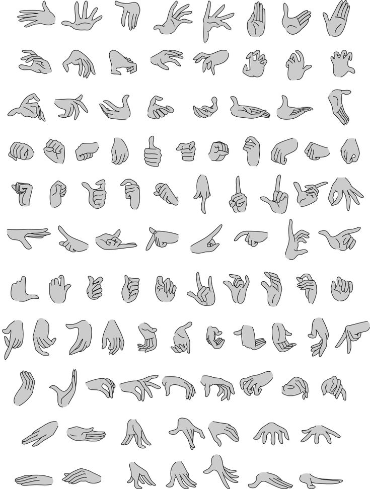 hand gestures drawn in black and white on a white background, each with different hands