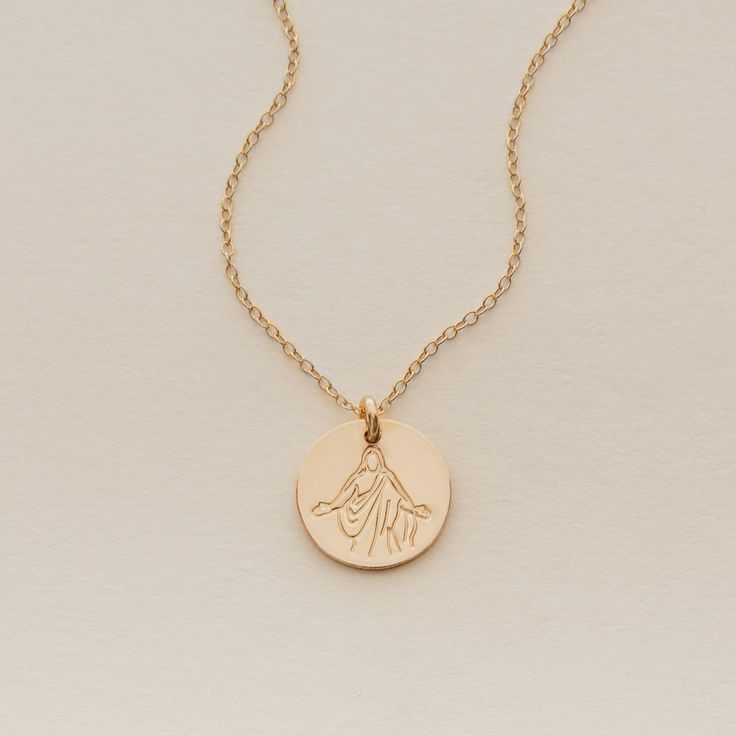 Our all-time bestseller. This necklace is the perfect way to keep Christ at the center of your life. He is risen, and He is there for you through the highs and the lows. Available in 14k gold filled and sterling silver. Stamped by hand on our 1/2 inch disc. Choose between a 16 inch and 18 inch chain. Comes packaged in a jewelry box. Engraved 14k Gold-filled Jewelry, Engraved 14k Gold Filled Jewelry, Everyday Engraved 14k Gold Filled Necklace, Personalized Spiritual 14k Gold Necklace, Spiritual Personalized 14k Gold Necklace, Minimalist Engraved 14k Gold Filled Necklaces, Chunky Jewelry Necklace, Lds Jewelry, Gifts For Young Men