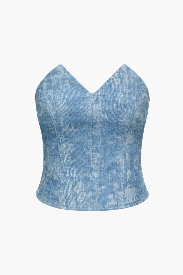 Denim Tube Top, Outerwear Trends, Plus Size Sports Bras, Denim Dresses, Tube Tops, Baby Blue Colour, Half Skirt, Sheer Fabric, Knitwear Tops