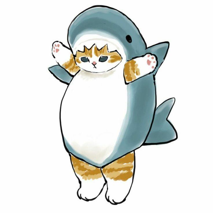 a drawing of a cat that is in the shape of a dolphin with it's paws on its chest