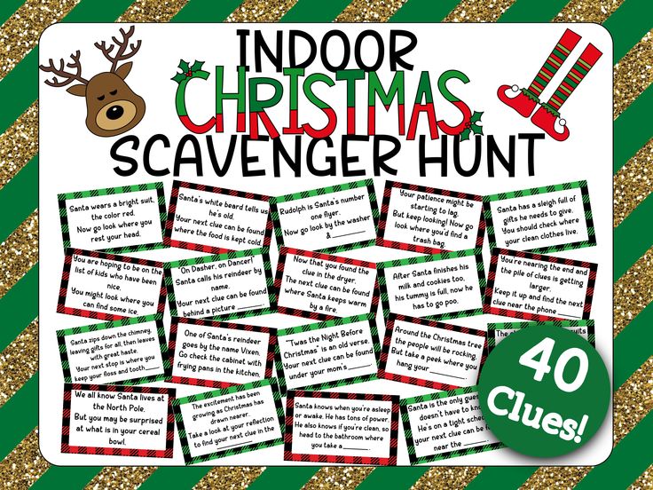 a christmas scavenger hunt with reindeers and stockings