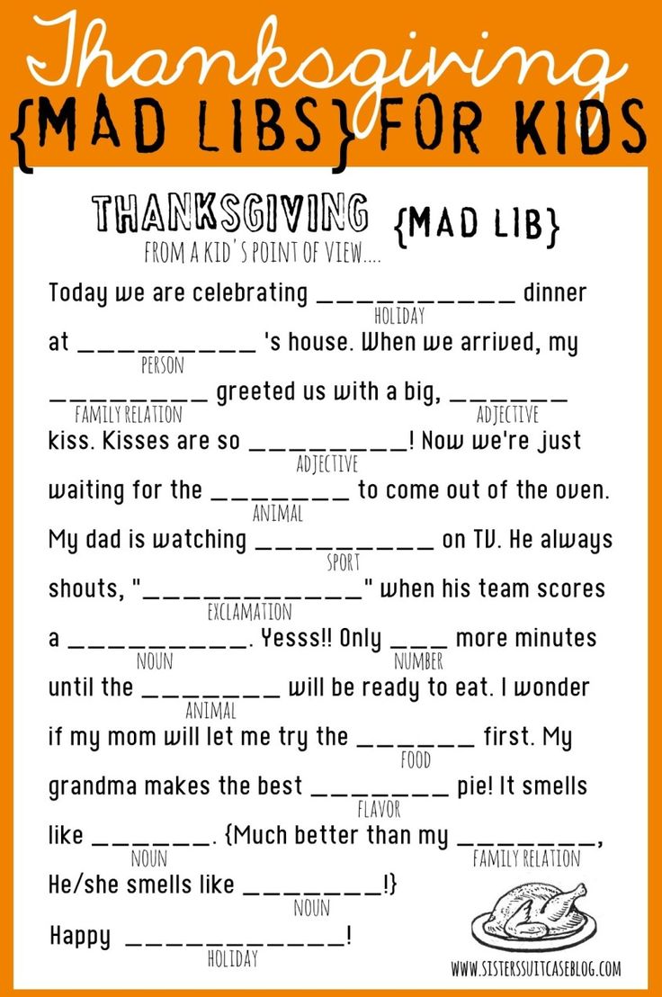 thanksgiving mad libs for kids that are fun and easy to do with the kids