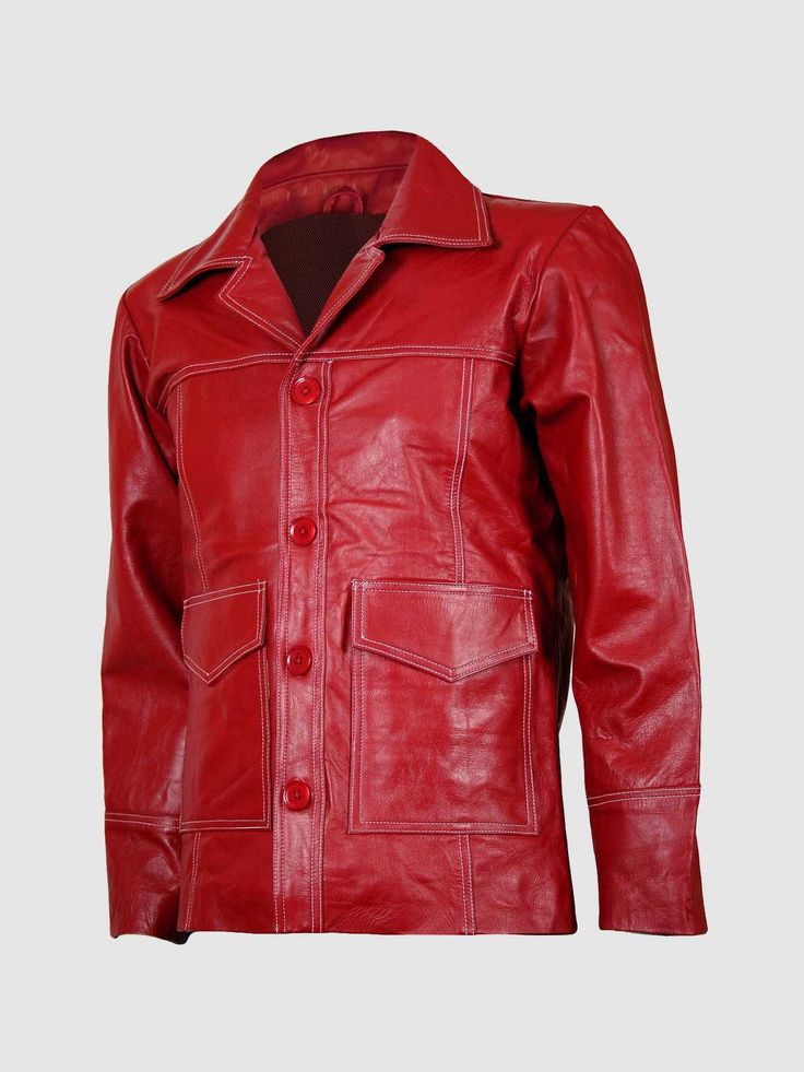 Men's Button Coat Red Jacket Leather, Red Leather Coat, Mens Fashion Coat, Mens Leather Coats, Custom Jacket, Brown Leather Jacket, Leather Jackets Women, Leather Jacket Men, Brad Pitt