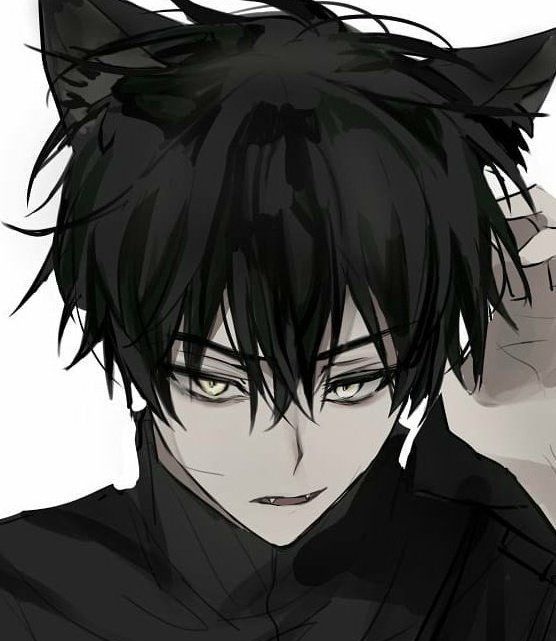 an anime character with black hair and cat ears on his head, looking at the camera