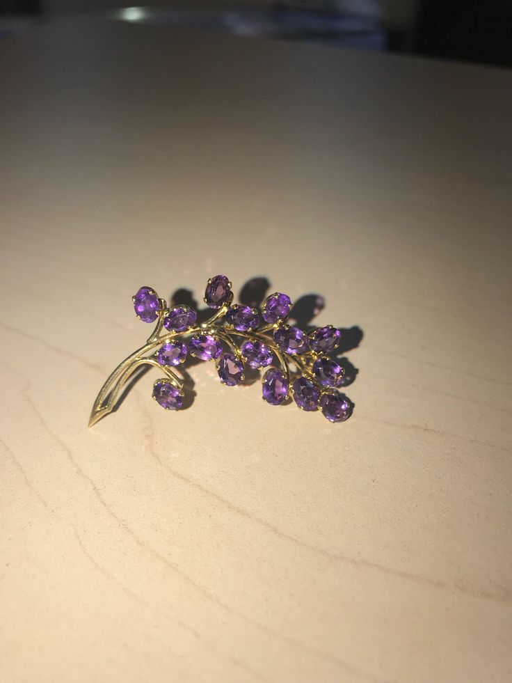 Ladies, 18k yellow gold with Amethyst Vintage Pin or Brooch (can be converted to pendant). ITEM# EP127S Purple Brooch Jewelry For Evening, Purple Amethyst Gemstone Brooches, Lavender Brooch Jewelry As A Gift, Amethyst Brooch Jewelry Gift, Purple Amethyst Brooch For Gift, Purple Amethyst Brooch As A Gift, Elegant Gold Amethyst Brooches, Purple Amethyst Brooch, Fine Jewelry Hallmarked Yellow Gold Brooches