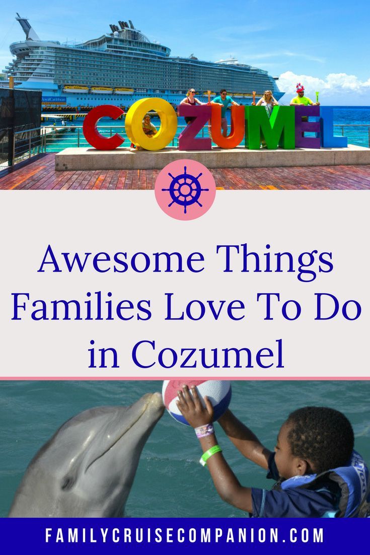 the words, awesome things families love to do in cozume are overlaid by a dolphin