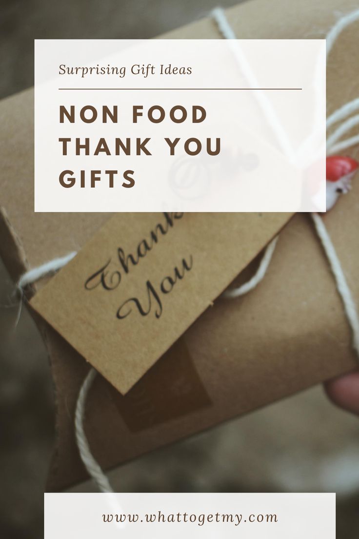 a person holding a wrapped gift box with the words, no food thank you gifts