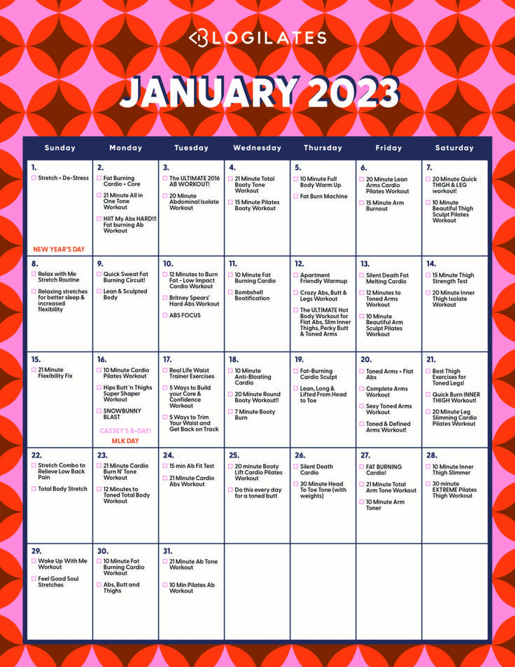 the calendar for january is shown in orange and pink with an abstract pattern on it