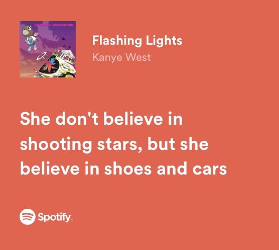 a red background with the words, she don't believe in shooting stars, but she believe in shoes and cars