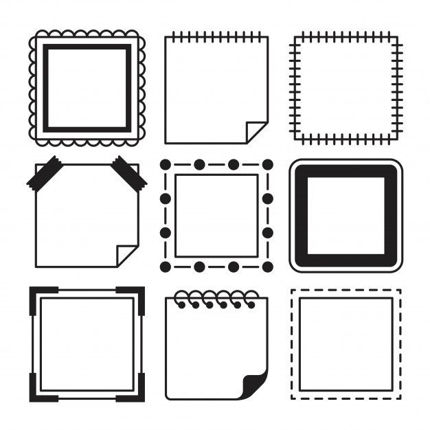 a set of square and rectangle shapes with dotted lines in the middle, each one being drawn by hand