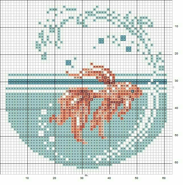 a cross stitch pattern with an orange crab in the water