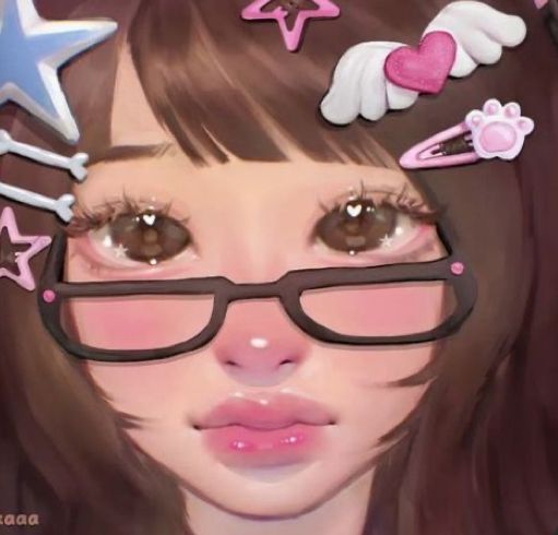 a girl with glasses and hair clips on her head is shown in this digital painting