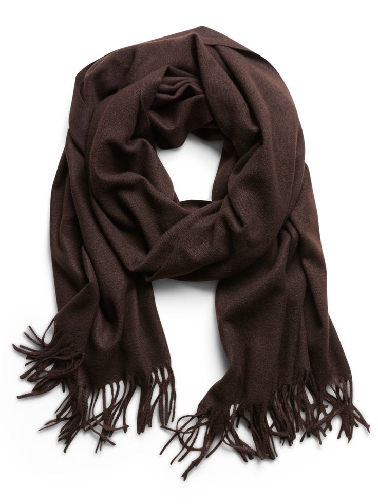 Add a touch of personality with this rectangular scarf, made in a cozy fabric with fringed ends.  Length: 80" (203cm) Width: 28" (71cm) Classic Shawl Scarf For Fall, Classic Fall Shawl Scarves, Brown Scarf, Classic Fall Shawl Scarf, Elegant Fringed Scarves For Fall, Fringe Shawl Scarves For Winter, Brown Fall Scarf, Casual Brown Shawl Scarf, Warm Brown Fall Scarf