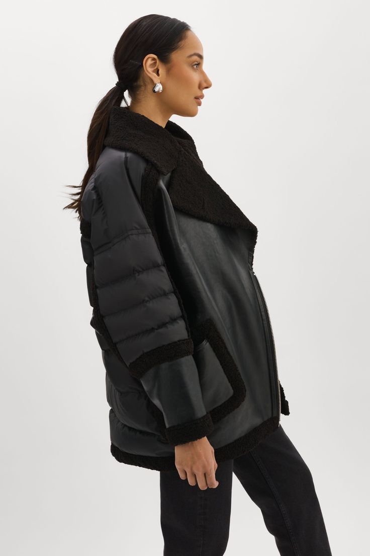 Outshine the rest with the Lisa. A cold-weather standout, this oversized mixed media cocoon jacket offers edge and fashion-forward appeal. Designed with an alluring combination of faux fur and shiny lamb leather, this top-piece makes a statement. The sleeves and back body are filled with duck down to keep you warm. Cocoon Jackets, Diane Von Furstenberg Dress, Antique Pink, Duck Down, Von Furstenberg, Diane Von, Diane Von Furstenberg, Pink Dress, Duvet