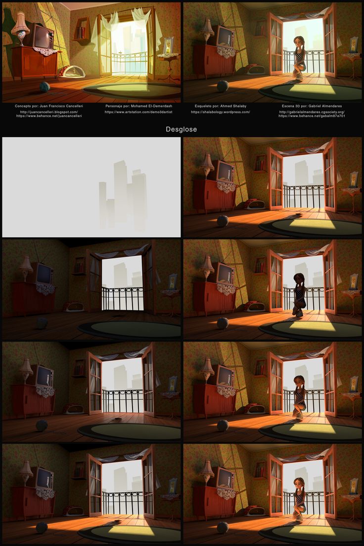 an animation storyboard showing the steps leading up to a window