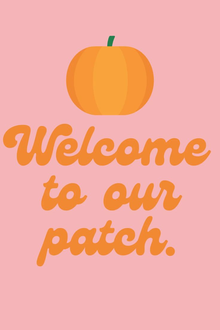 a pink background with an orange pumpkin and the words welcome to our patch on it