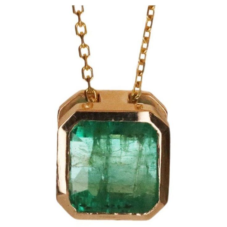 Wide Window, Colombian Emeralds, Asscher Cut, Solitaire Pendant, Zambia, Bezel Setting, Emerald Cut, Jewelry Necklace Pendant, Emerald