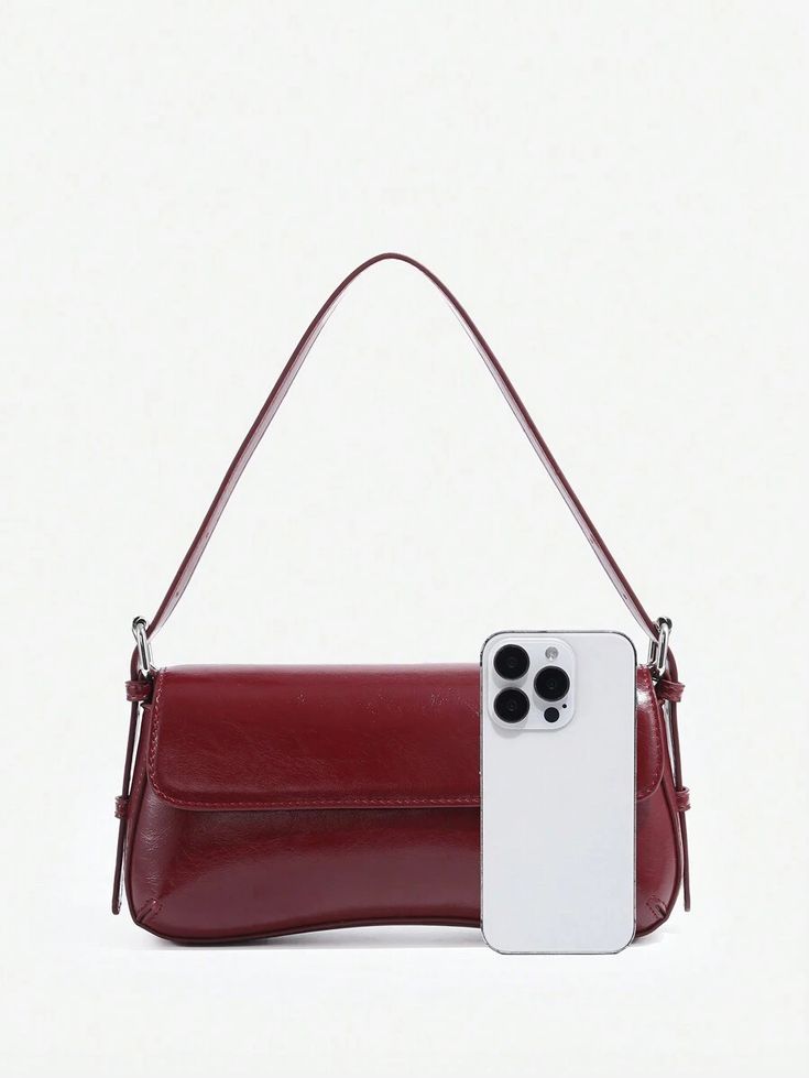 Style:Vintage \nColor:Burgundy \nType:Baguette Bag \nBag Size:Medium \nStrap Type:Adjustable \nClosure Type:Buckle \nPattern Type:Plain \nPattern Type:Textured Pattern \nComposition:100% Polyurethane \nMaterial:PU Leather \n Burgundy Bag, Baguette Bag, Textures Patterns, Shoulder Bag Women, Baguette, Style Vintage, Bags Women, Shoulder Bags, Pu Leather