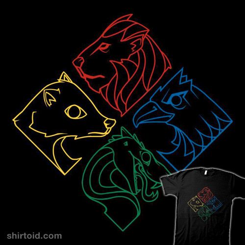 four t - shirts with different colored faces on them