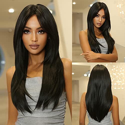 Straight Long Black Layered Wig Wig Store Mid Length Black Hair Straight, Hairstyles For Medium Black Hair, Blowout Hair Straight, Types Of Haircut For Women Long Hair, Black Long Layered Hair, Long Layered Black Hair, Haircut 2020 Trends Women, Black Mid Length Hair, Long Layers V Cut