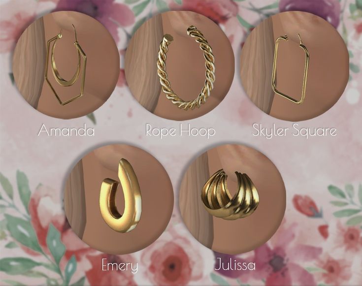 six different types of rings and pendants on a flowered background with text below