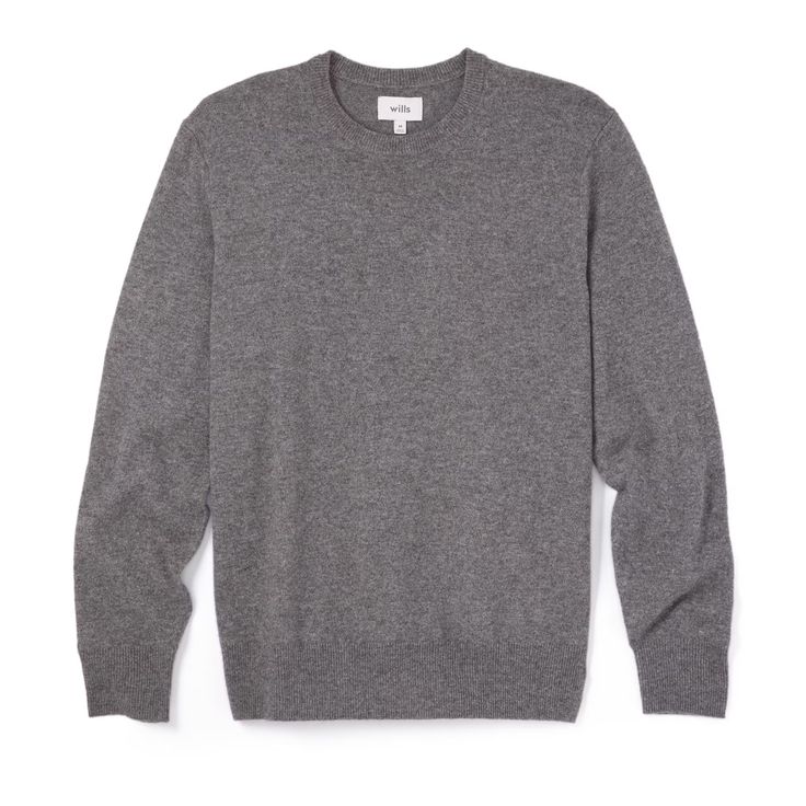 Wills Classic Cashmere Crewneck Sweater - Ash | Cashmere Sweaters | Huckberry Everyday Cashmere Sweater With Ribbed Cuffs, Classic Gray Crew Neck Sweater, Classic Gray Sweater For Everyday, Classic Gray Everyday Sweater, Gray Cashmere Crew Neck Sweater, Relaxed Fit Cashmere Sweatshirt For Winter, Classic Sweater For Casual Winter Gatherings, Classic Crew Neck Sweater For Everyday, Everyday Cashmere Crew Neck Sweater