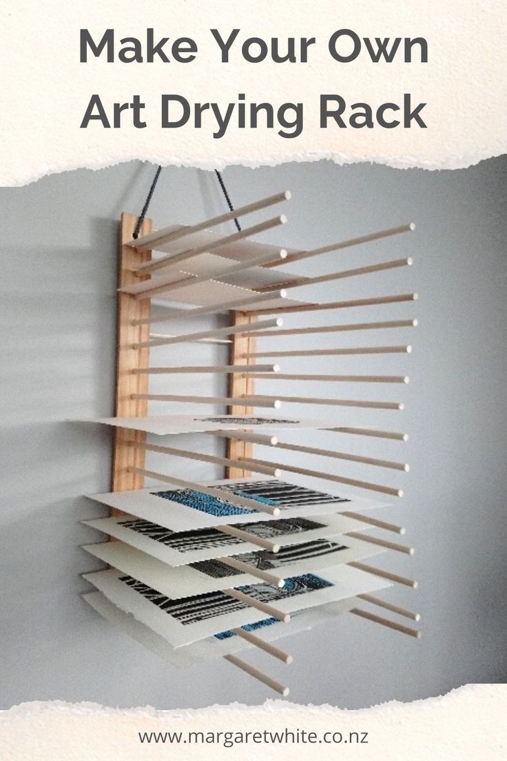 a rack that has books on it with the words make your own art drying rack