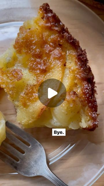 a piece of pie on a plate with a fork next to it that says bye