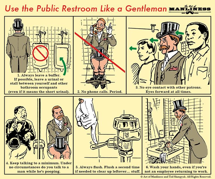 a comic strip with instructions on how to use the public restroom like a genitalan