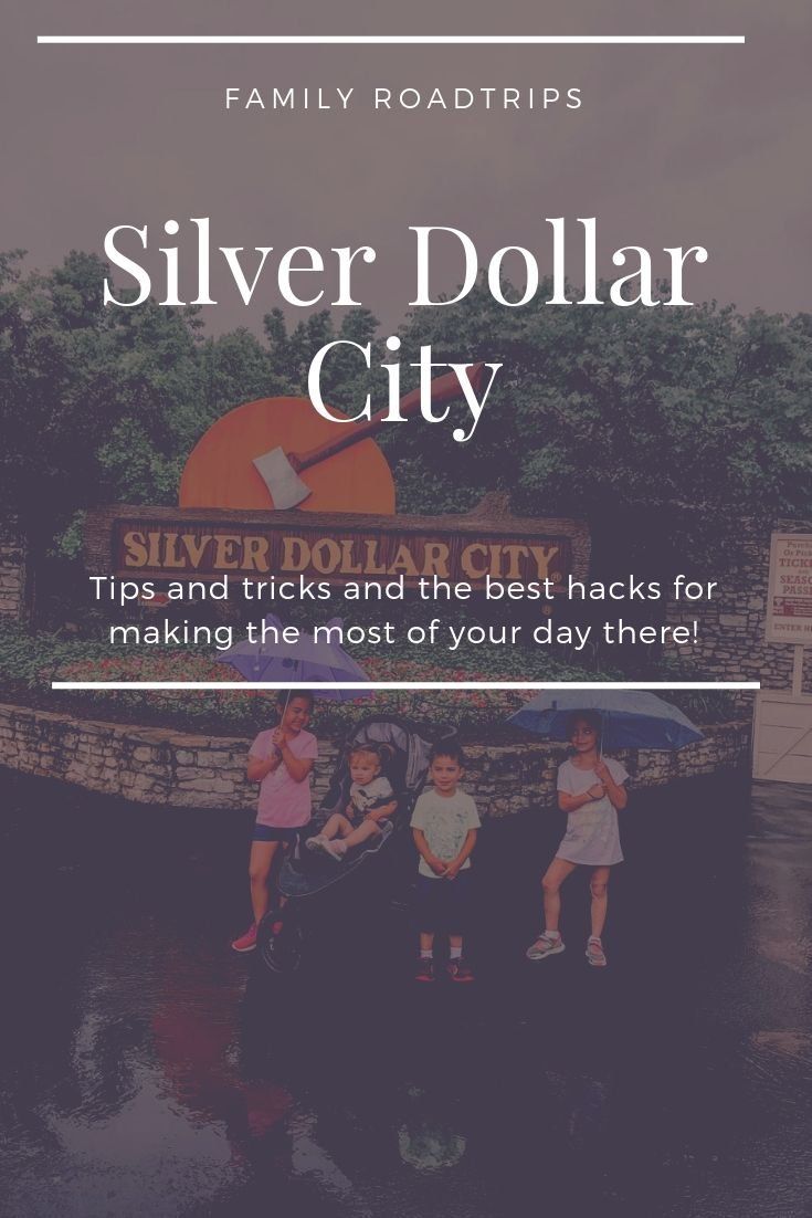 the silver dollar city sign with kids on it and text overlay that reads family roadtrips