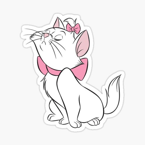 a cartoon cat wearing a pink bow tie sticker on a white background with the words,