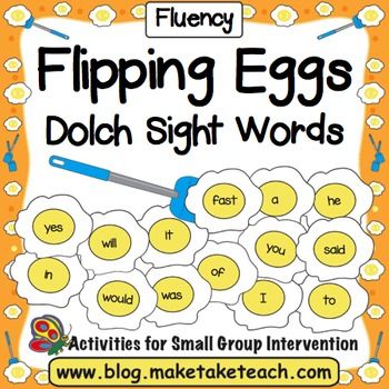 an orange and white poster with the words flipping eggs dolch sight words on it