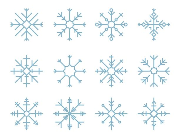 snowflakes are shown in blue on a white background