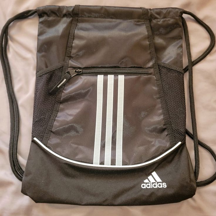 Brand New Black Adidas Drawstring Backpack Never Worn Or Used Black Gym Bag For Travel And Back To School, Black Gym Bag For School Travel, Casual Black Drawstring Bag For Travel, Casual Adidas Bags For Outdoor Activities, Black Drawstring Backpack For Outdoor Activities, Casual Black Drawstring Bag For Everyday Use, Casual Black Drawstring Travel Bag, Adidas Casual Bags For Outdoor Activities, Casual Black Drawstring Bag For Outdoor Activities