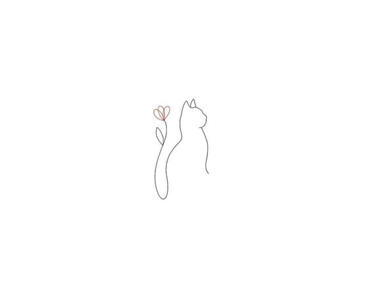 a line drawing of a cat holding a flower