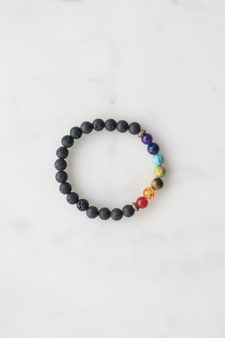 7 chakra bracelet, in blue or black. Multicolor Spiritual Bracelets With Black Beads, Bracelet With Black Beads, Chakra Beads, Lava Stone Bracelet, Bracelets Diy, Jewelry Picture, 7 Chakra, Chakra Bracelet, Mens Beaded Bracelets